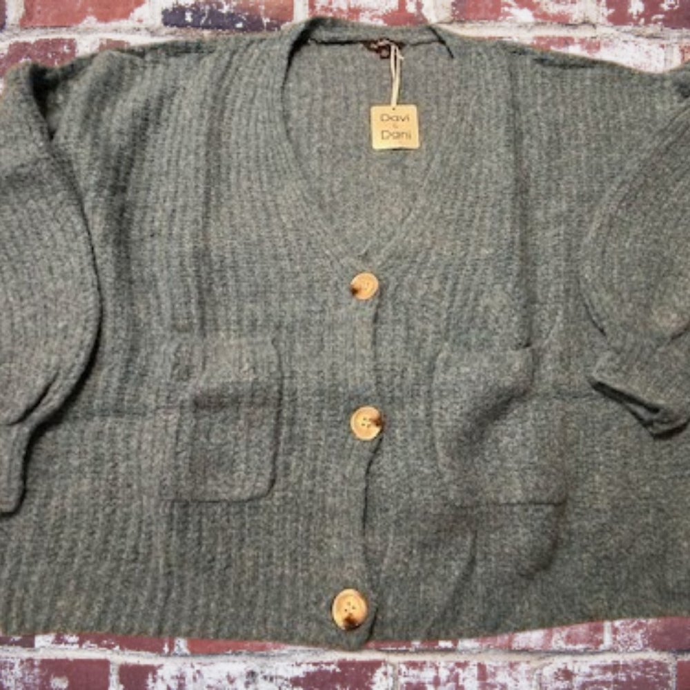 Blue Button Down Balloon Sleeve Cardigan - Picture 8 of 8